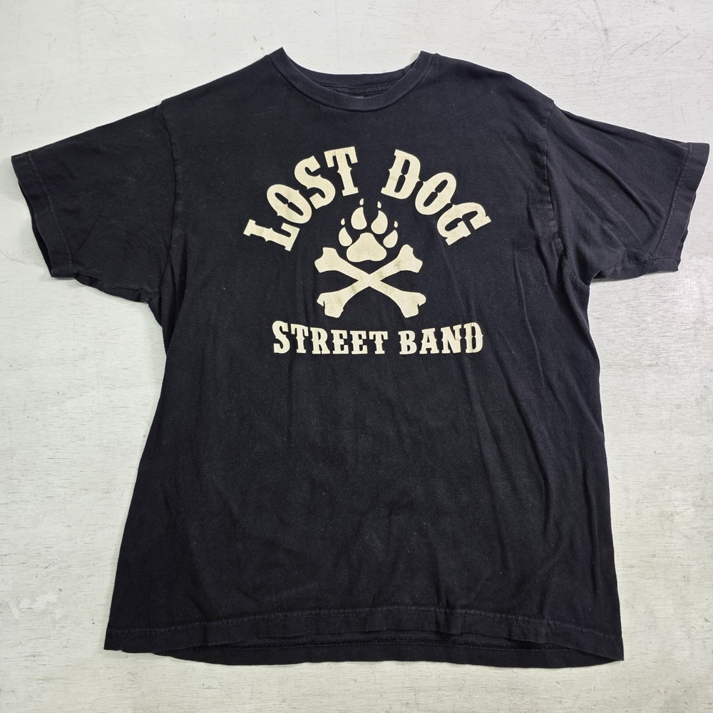 Lost Dog Street Band Paw Crossbones T-Shirt Mens L Black Tultex Band Tee VG
